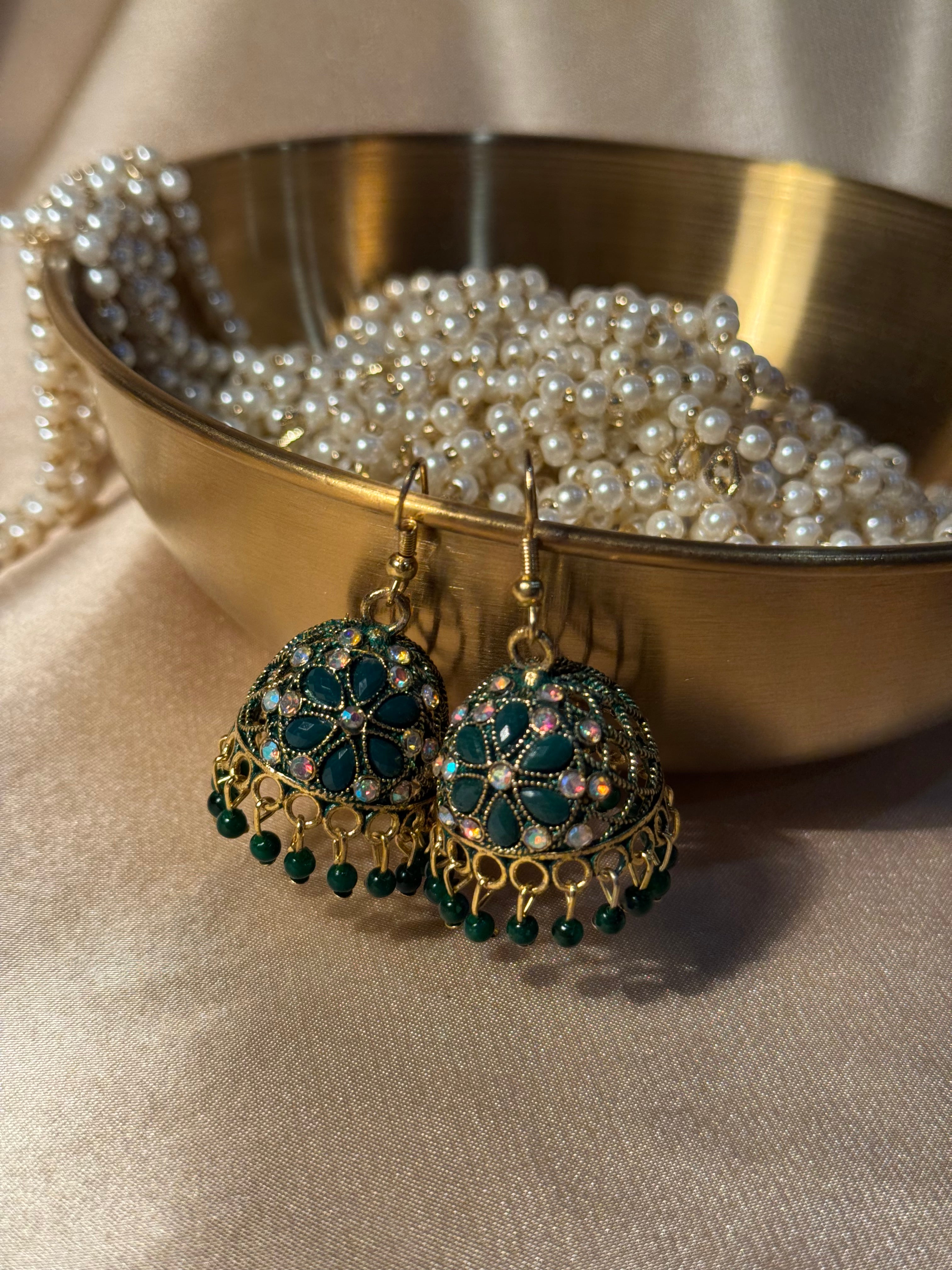 Floral jhumki green - rozana