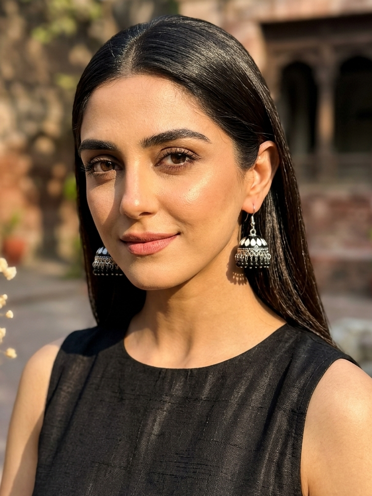 Maya Ali Silver Jhumki (Black and White)