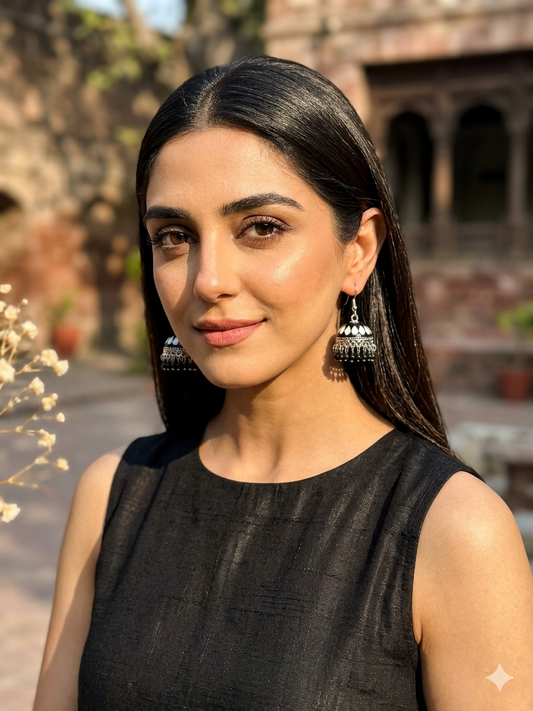 Maya Ali Silver Jhumki (Black and White)