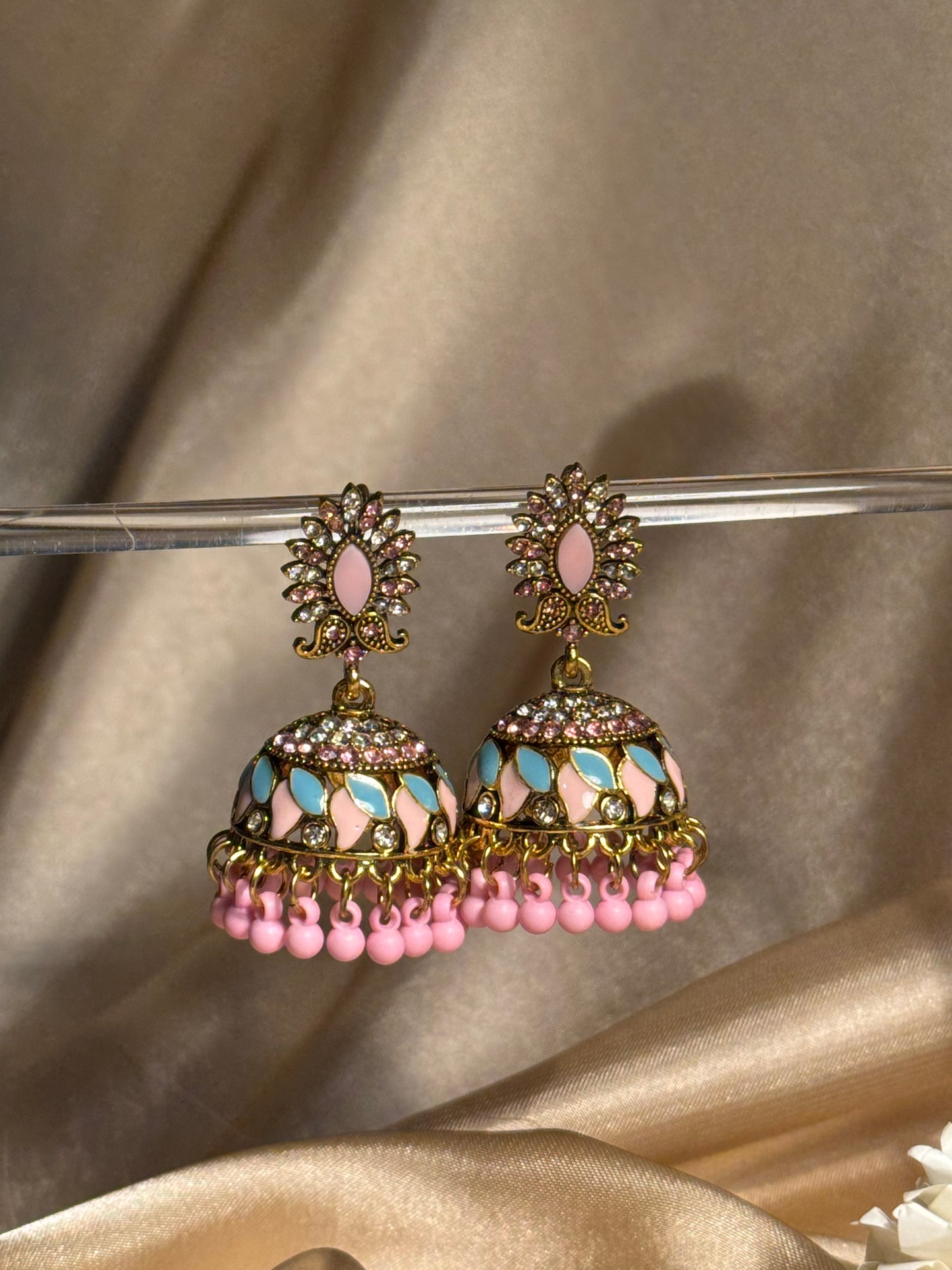 Dil kash jhumkay khass collection-gold and pink