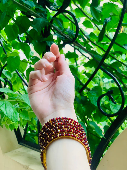 Moti bangle Maroon and Gold