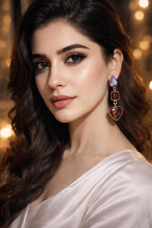 Enamel Hearts Earrings- dark brown