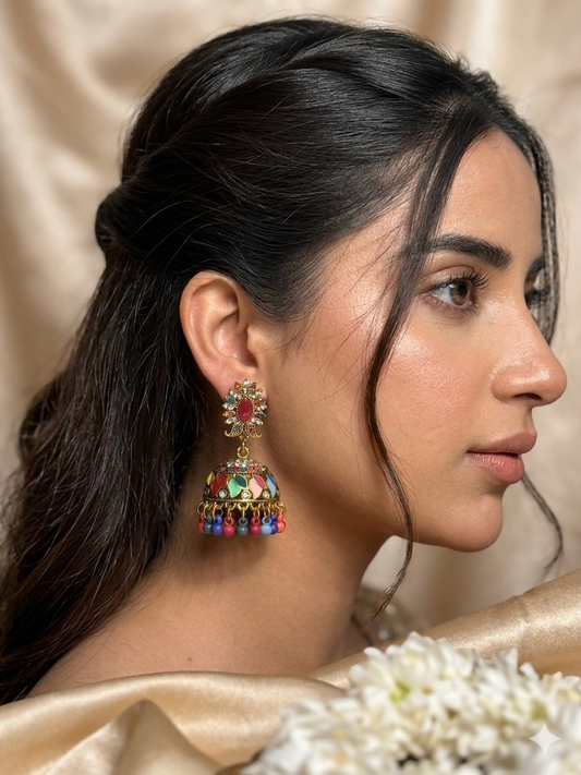 Dil kash jhumkay khass collection-gold and multi