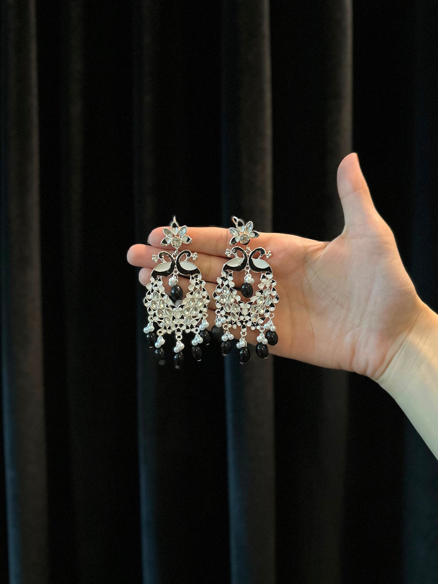 Shamim Ara Earrings- silver and black(aara collection)