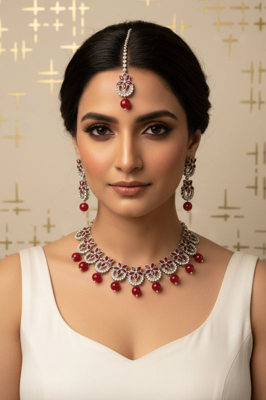 Nourah Set - Maroon and Silver