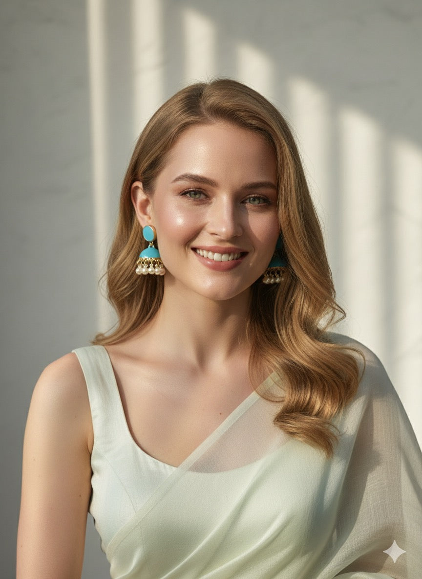 Crimson pearl jhumki - Sky Blue