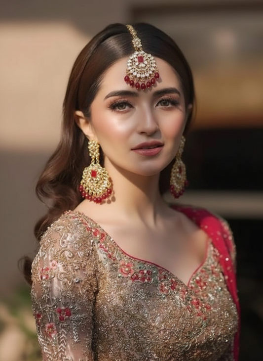 Kundan Set gold and maroon-(Sheharbano)