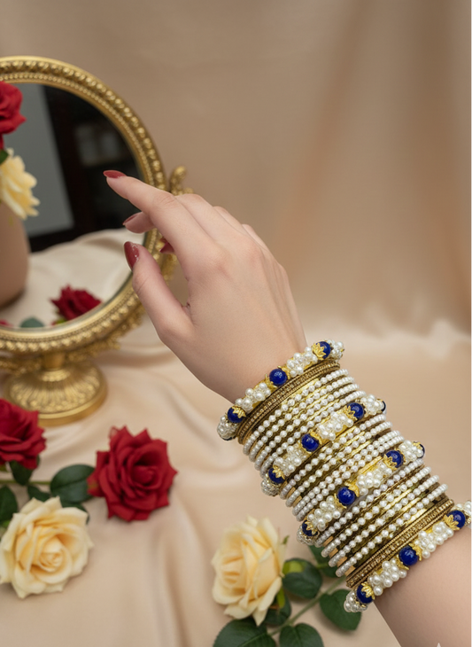 Pearl Gold set with muskan moti- blue