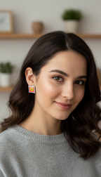 Summer bedazzled square earring - Flower