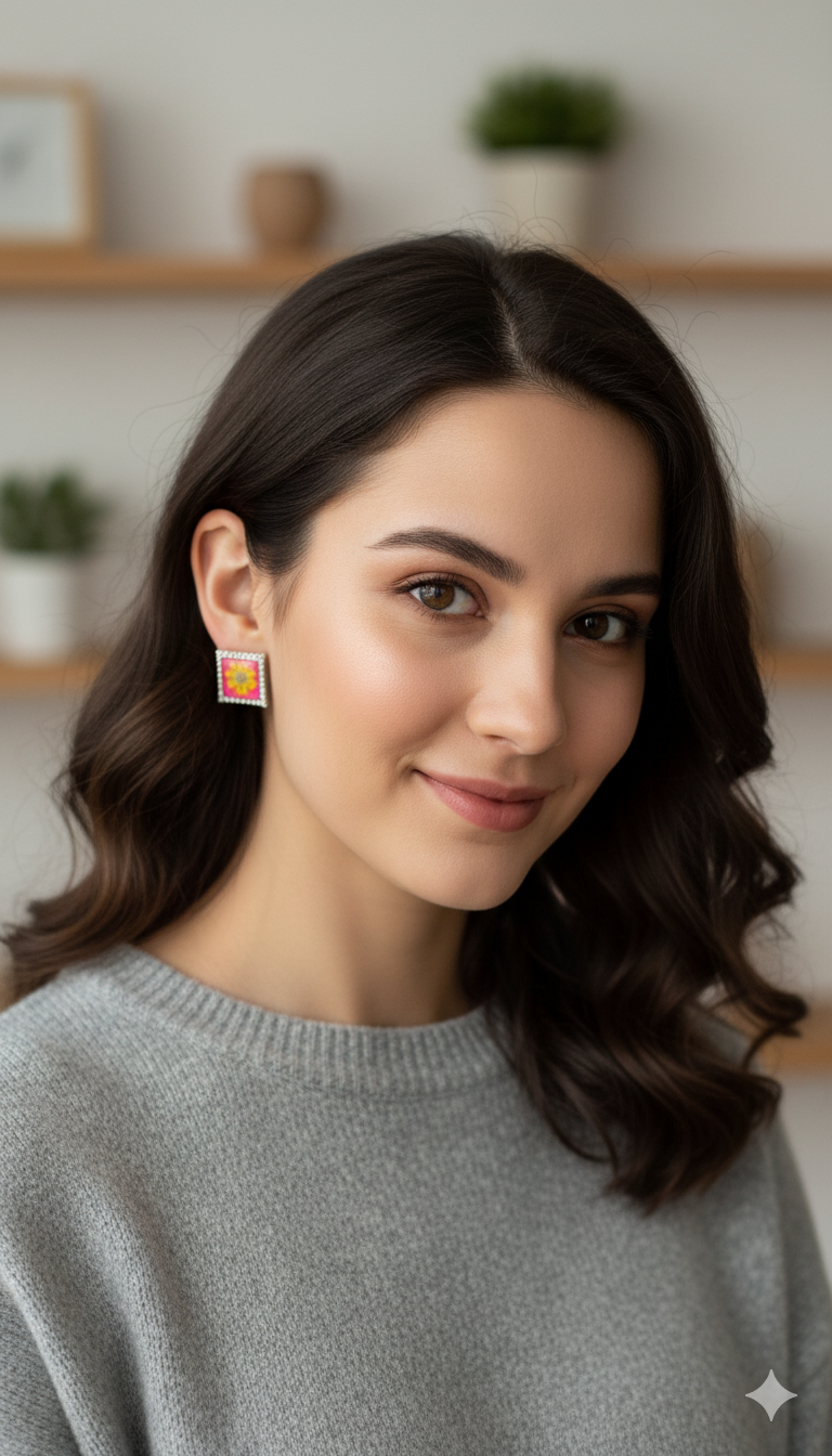 Summer bedazzled square earring - Flower