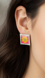 Summer bedazzled square earring - Flower