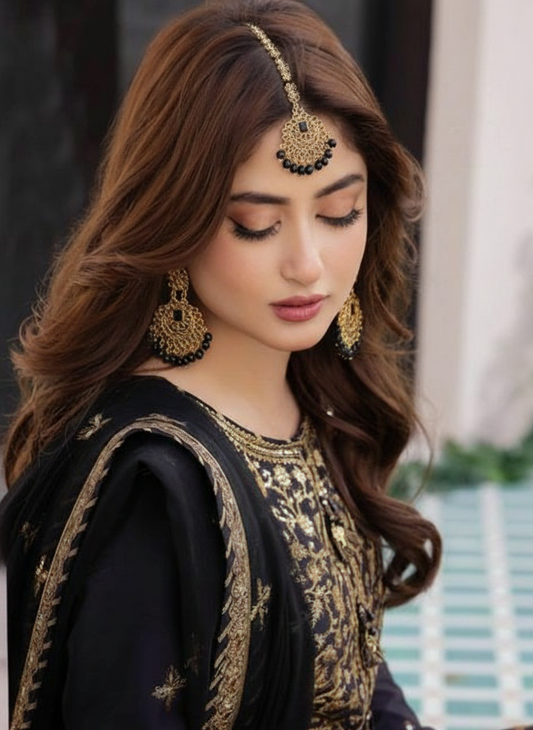 Kundan Set gold and black-(Sheharbano)