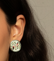 Printed summer breeze round earrings- sparrow