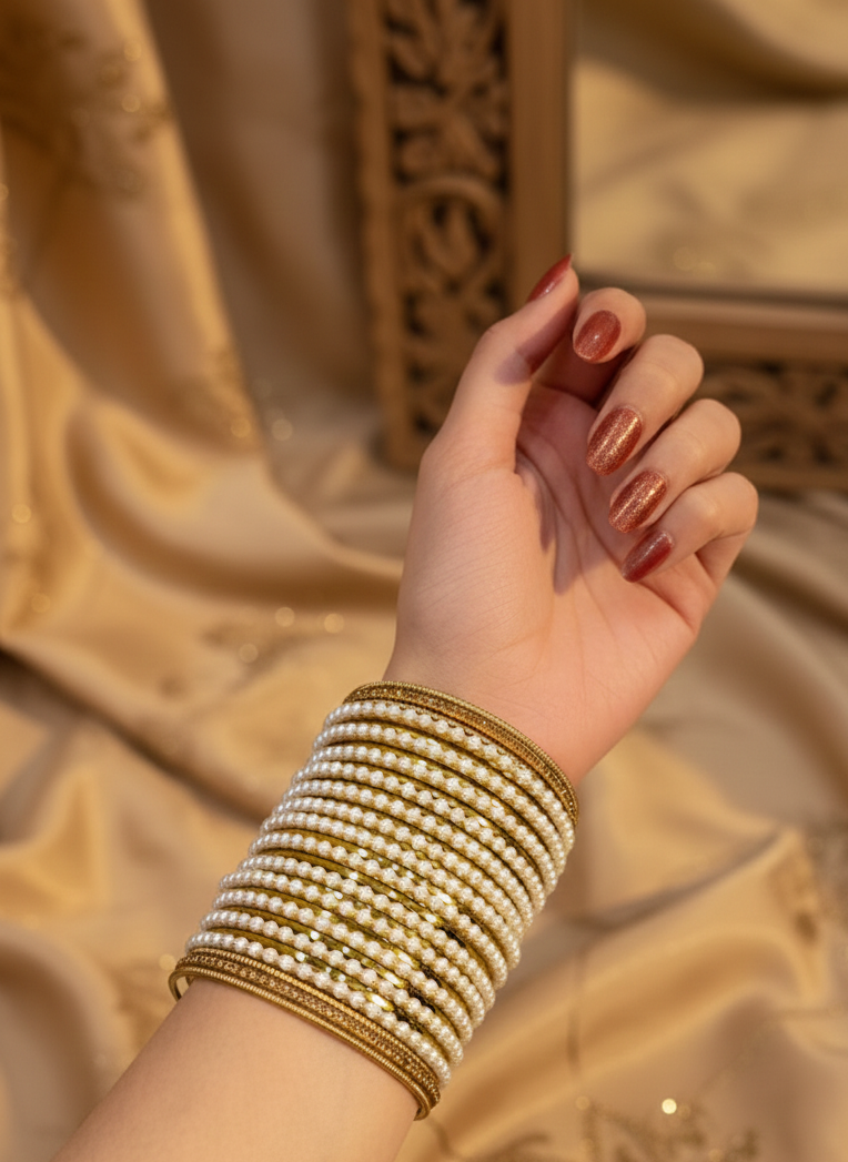 Gold and Pearl  bangle set