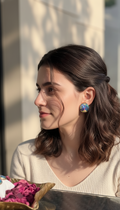 Printed summer breeze round earrings- blue