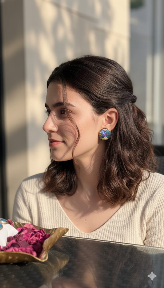 Printed summer breeze round earrings