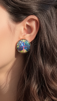 Printed summer breeze round earrings- blue