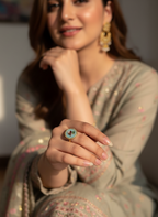 Enamel pearl ring (oval bead-turquoise)