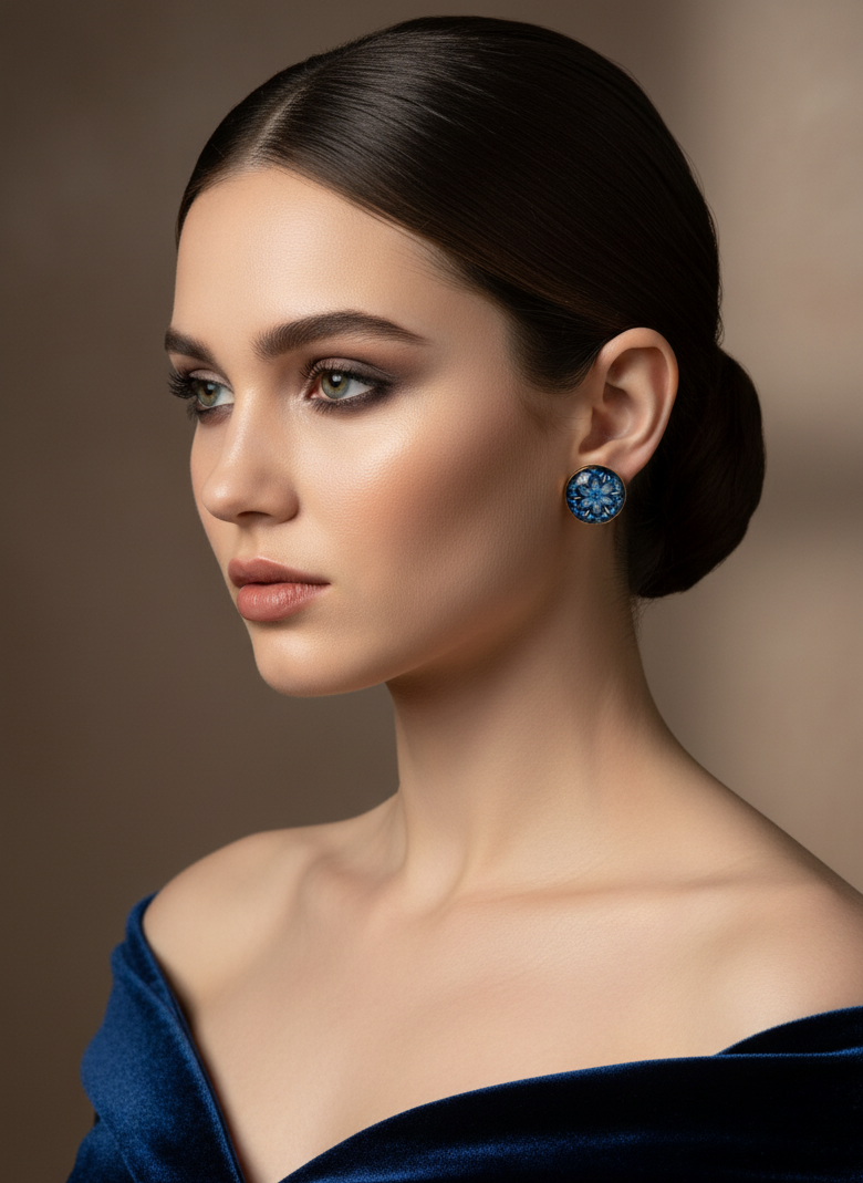 printed Summer breeze round earrings - Blue Black