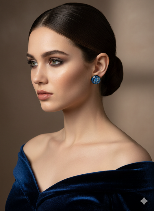 printed Summer breeze round earrings - Blue Black