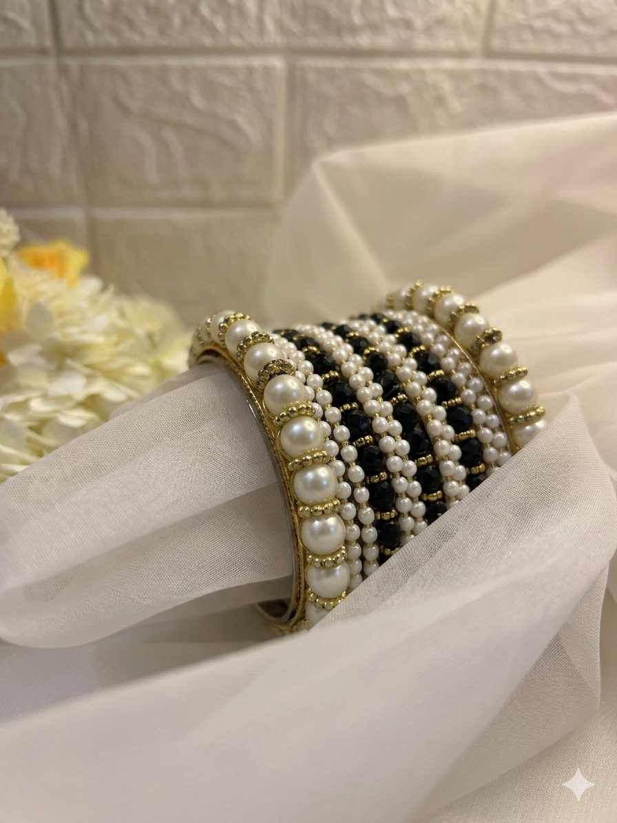 Moti Bangles (Black and Gold)