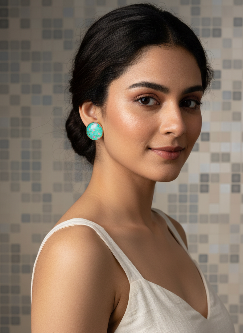 Printed summer breeze round earrings (turquoise)