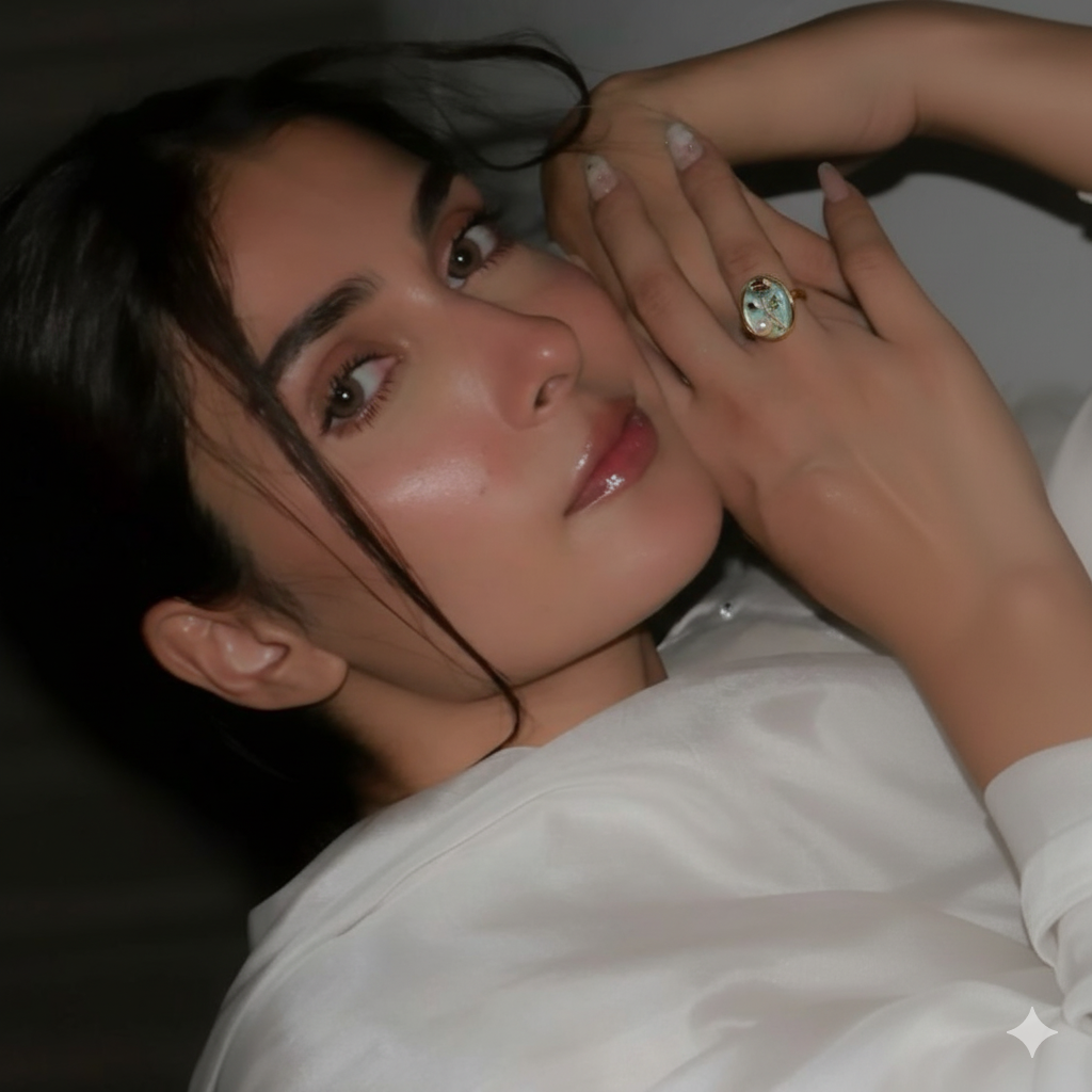 Enamel pearl ring (oval-turquoise)