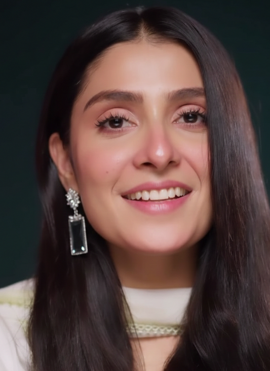 Rectangle half floral earrings silver- (Baharbano)