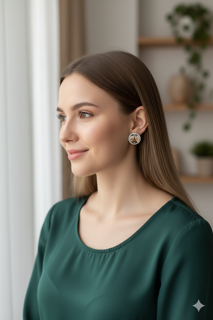 Summer bedazzled round earring - Eiffel Elegance