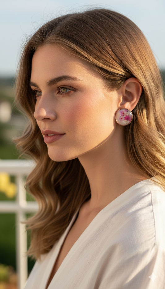 Printed summer breeze round earrings - Floral