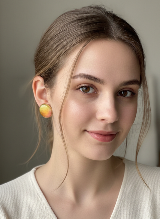 Printed summer breeze round earrings (yellow and orange)
