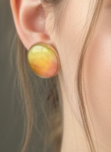 Printed summer breeze round earrings (yellow and orange)