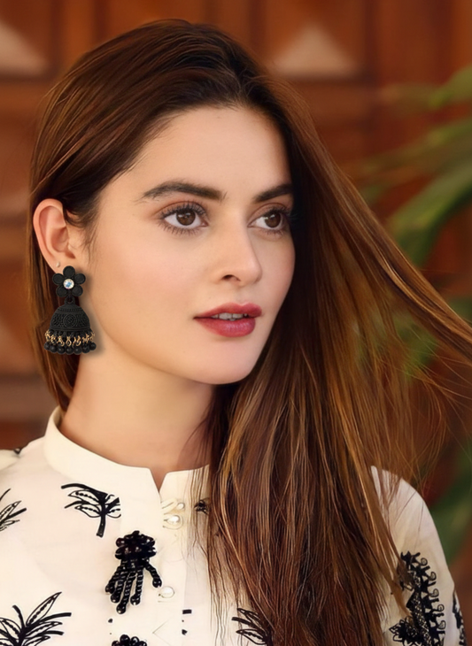 black Flower matt jhumki- (Zartabbano)