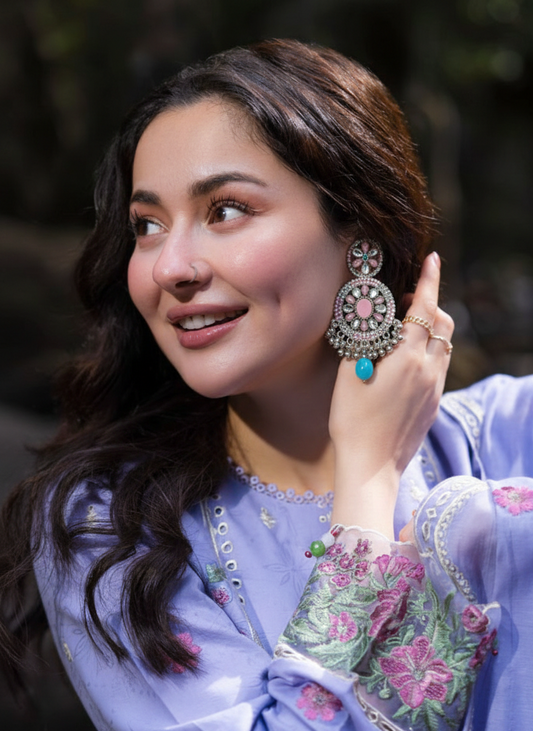 Fatima earring silver, pink and turquoise (Sheharbano)