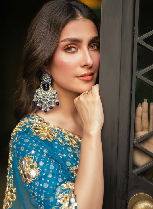 Suraj Mukhi Kundan (Silver And Blue)