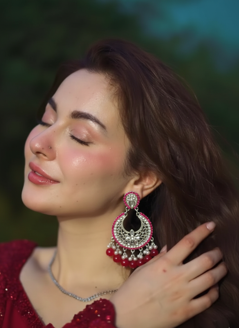 Ghungroo earrings silver and red(Mahbano)
