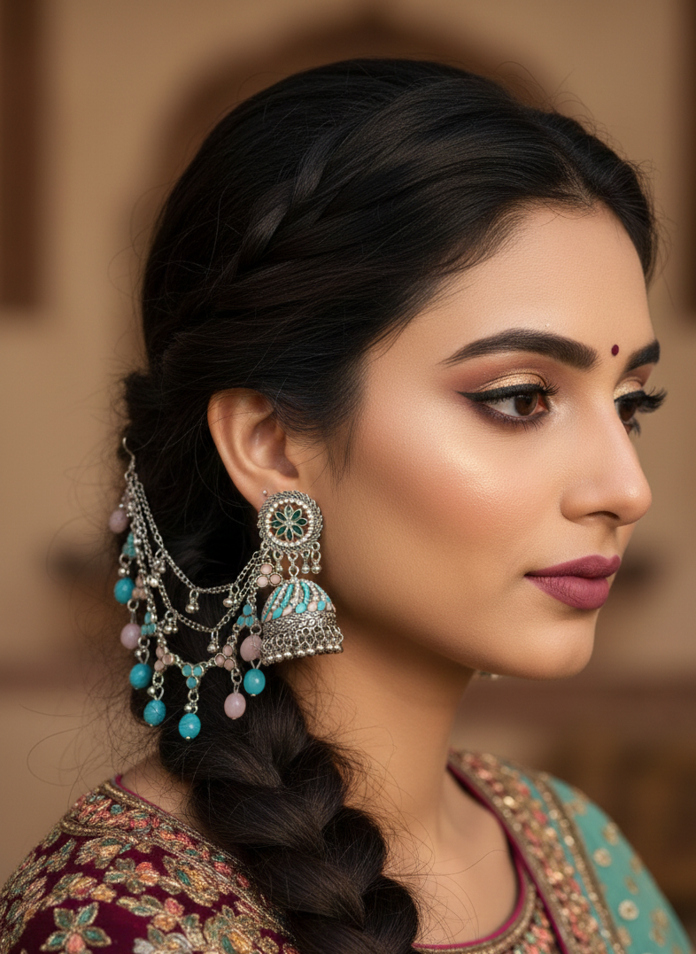 Gol phool teen lari saharay with pink and blue beads (Mahbano)