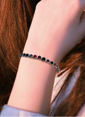 Beaded Prism bracelet silver and multi-(Mahnoorbano)