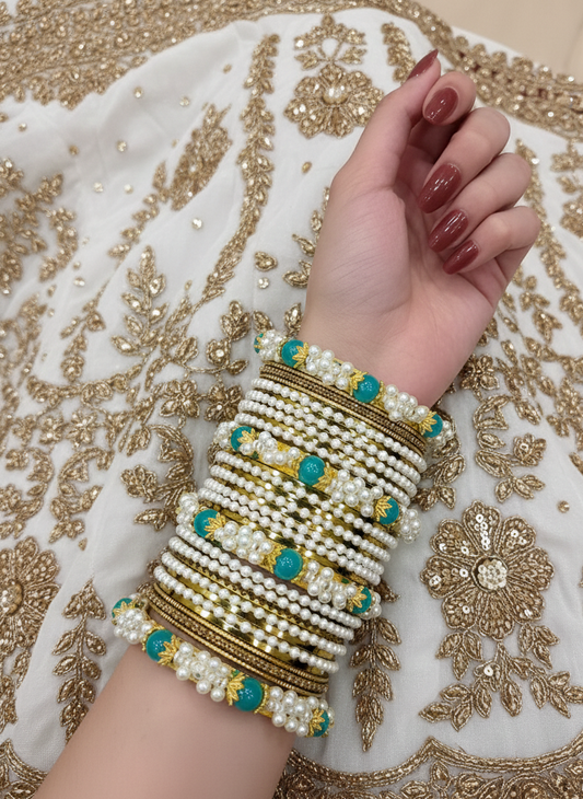 Pearl Gold set with muskan moti- turquoise