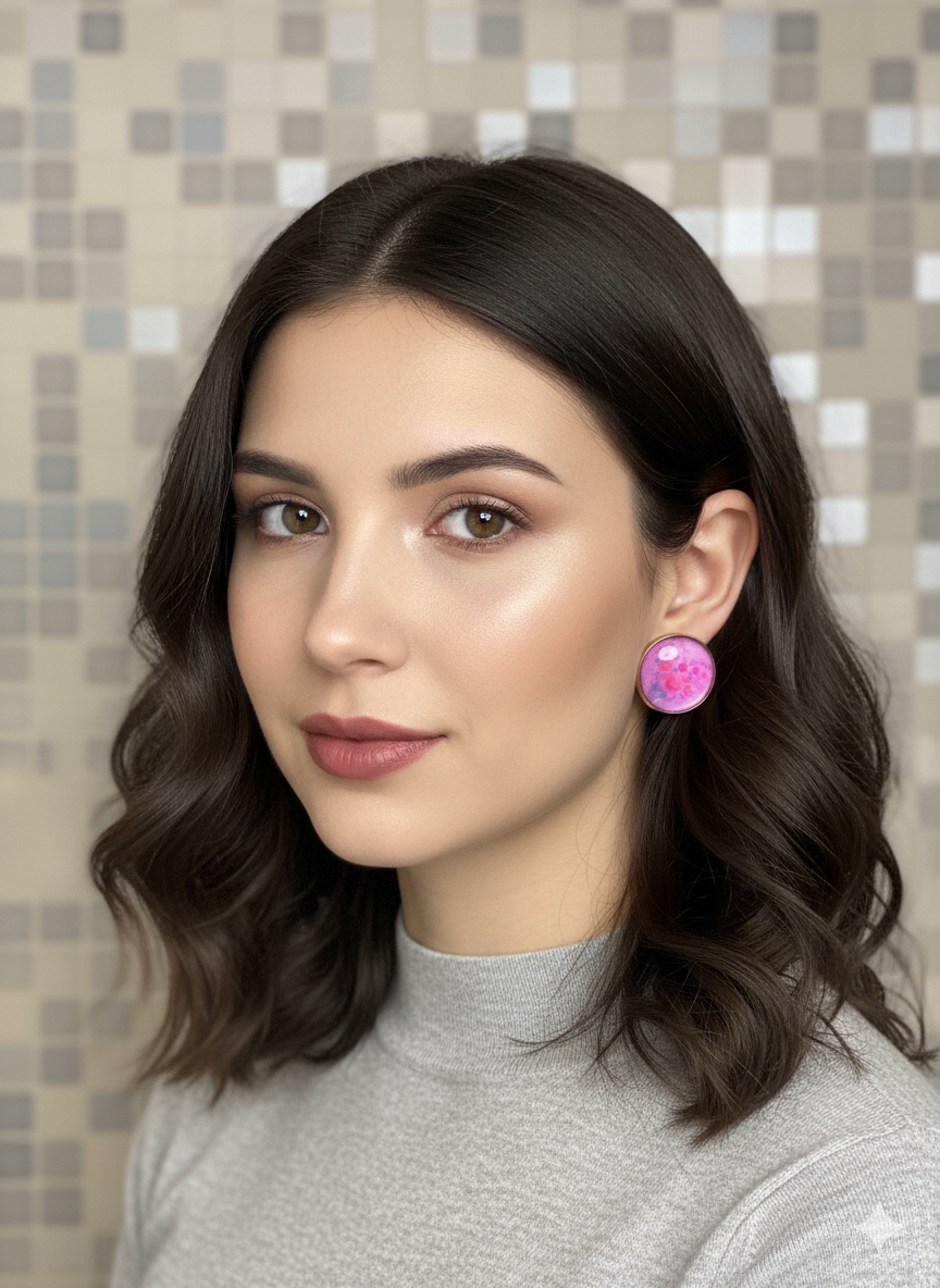 Printed summer breeze round earrings (pink)