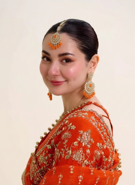 Kundan Set gold and orange-(Sheharbano)