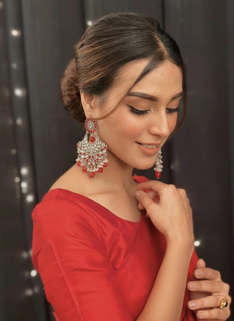 Suraj Mukhi Kundan (Silver And Red)