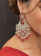 Suraj Mukhi Kundan (Silver And Red)