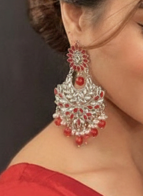 Suraj Mukhi Kundan (Silver And Red)