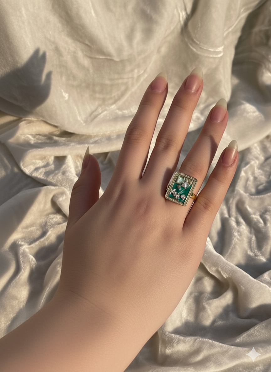 Enamel pearl ring (square-turquoise)