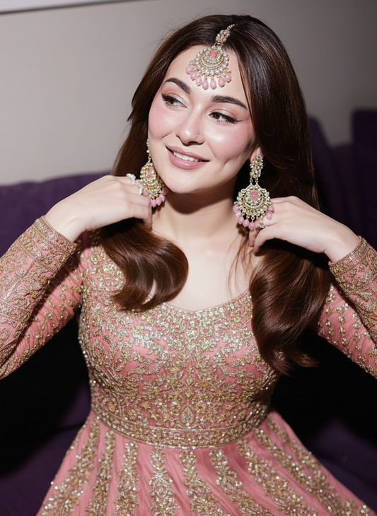 Kundan Set gold and tea pink-(Sheharbano)