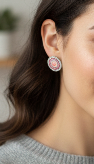 Summer bedazzled round earring - circle pattern
