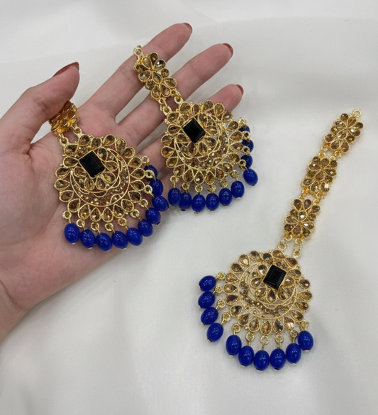 Kundan Set gold and blue-(Sheharbano)