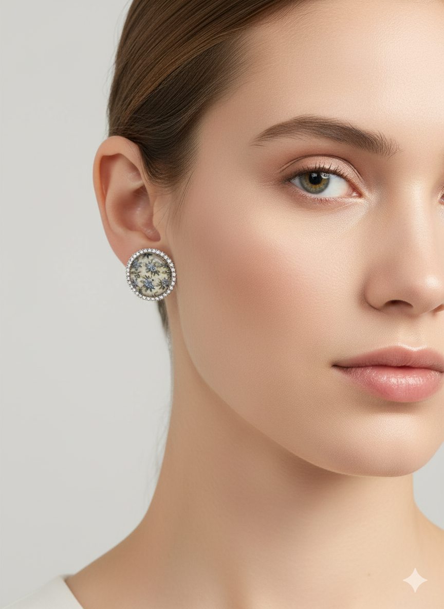 Printed summer breeze round earrings - Blue white
