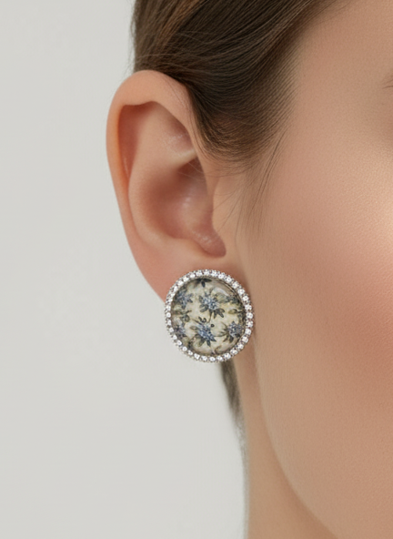 Printed summer breeze round earrings - Blue white